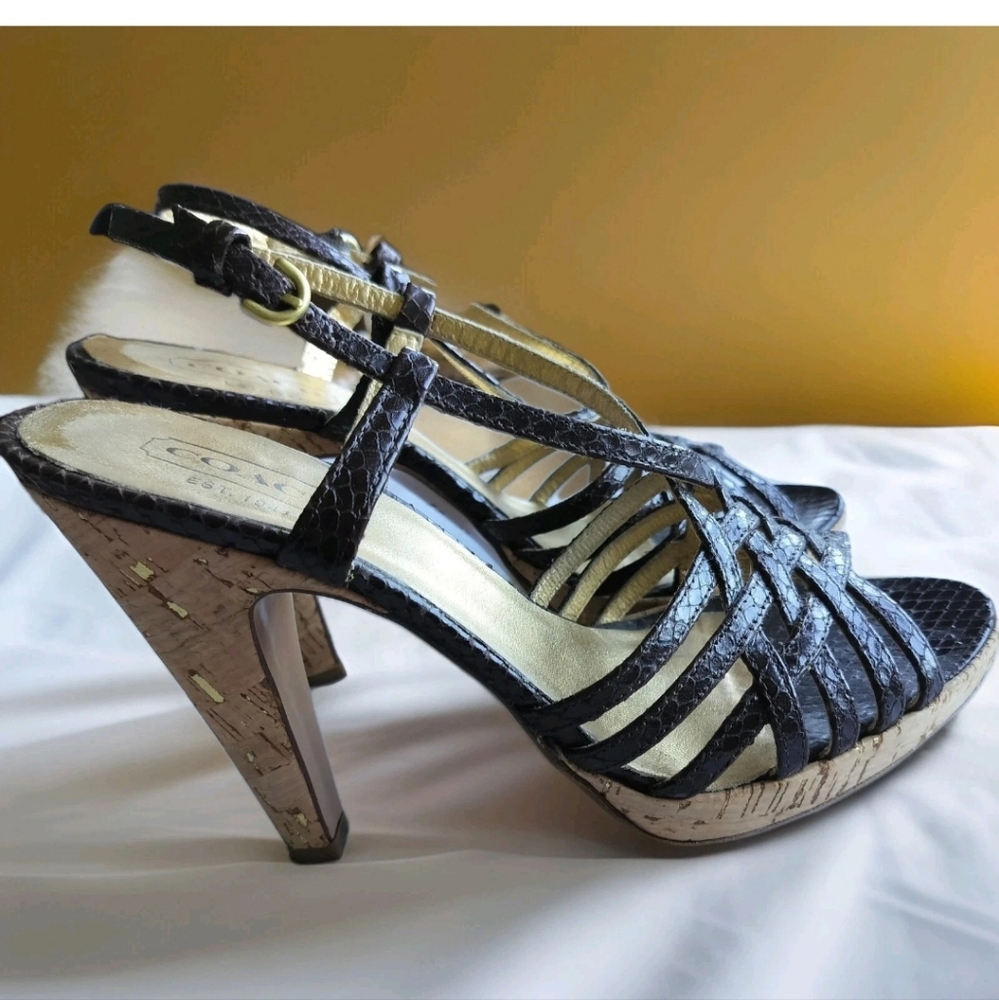 Coach Dawn Black Tan Open Toe Strappy Sandal 7.5 - Picture 3 of 12